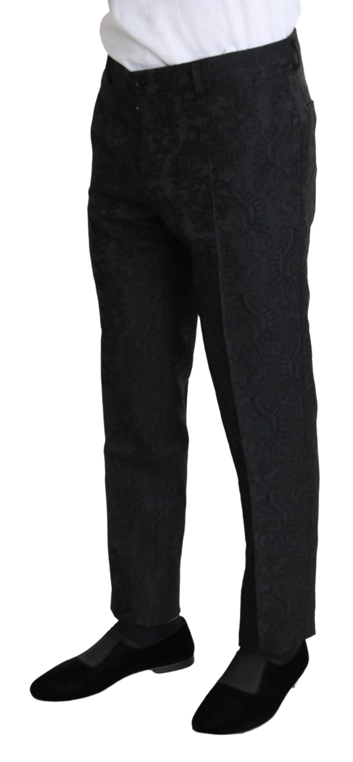 Dolce &amp; Gabbana Schwarze schmale Hose aus Blumenbrokat