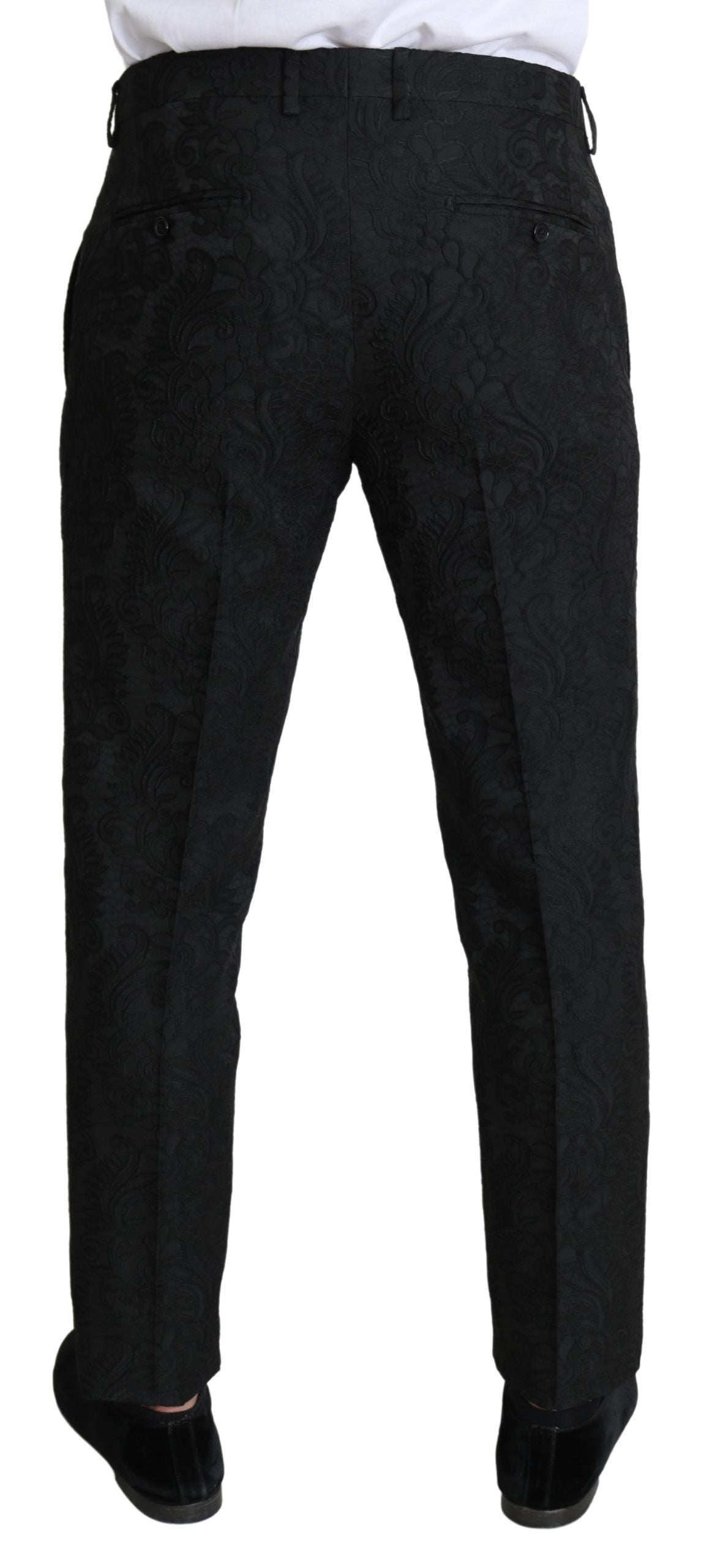 Dolce &amp; Gabbana Black Floral Brocade Slim Trouser Pants