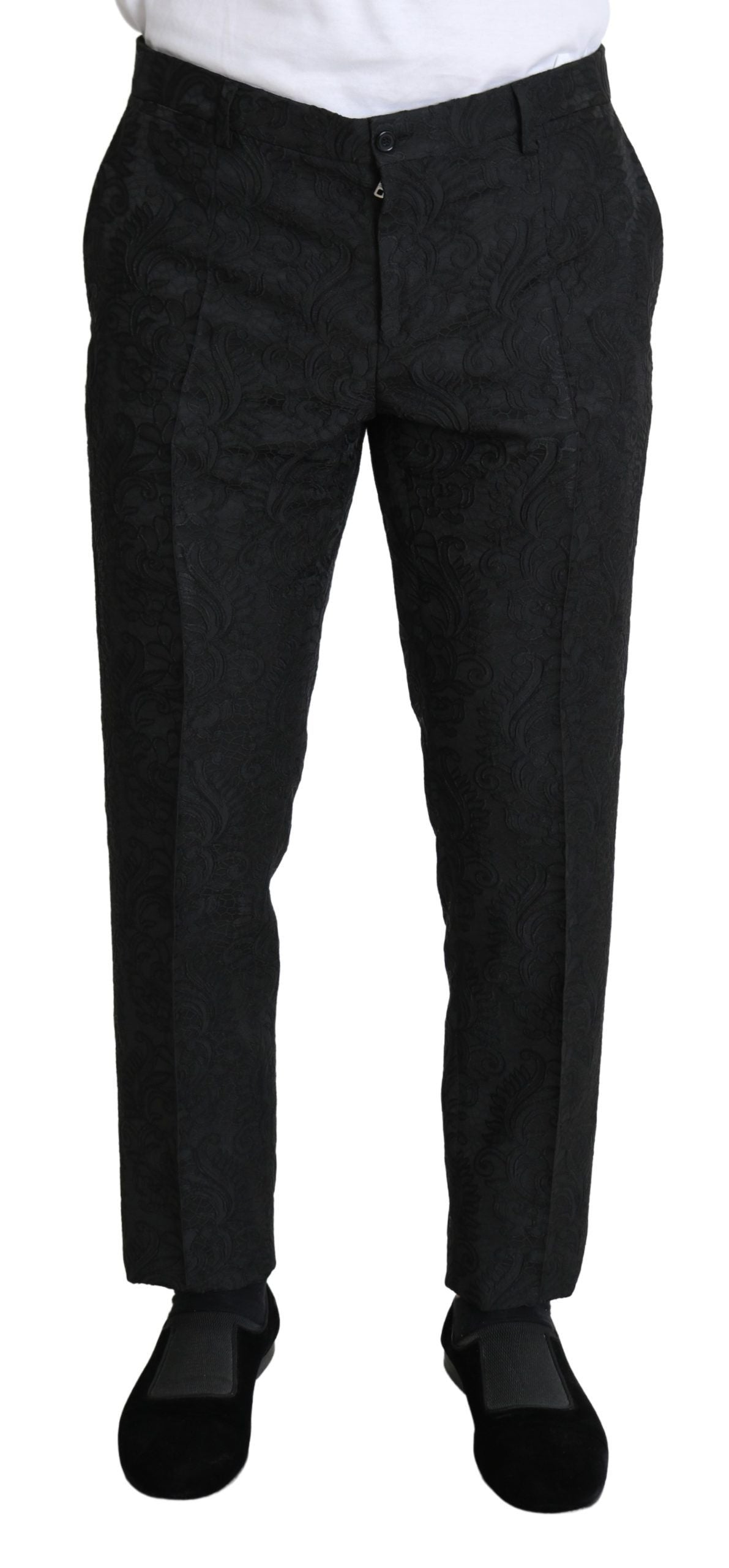 Dolce &amp; Gabbana Black Floral Brocade Slim Trouser Pants