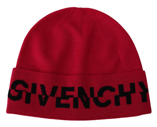 Givenchy Red Pink Wool Beanie Unisex Lalaki Babae Beanie Hat