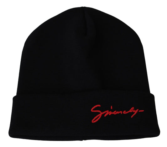 Winterwarme Beanie-Mütze aus schwarzer Wolle von Givenchy