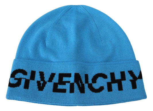 Givenchy Blaue Wollmütze mit Logo, warme Wintermütze, Unisex-Mütze