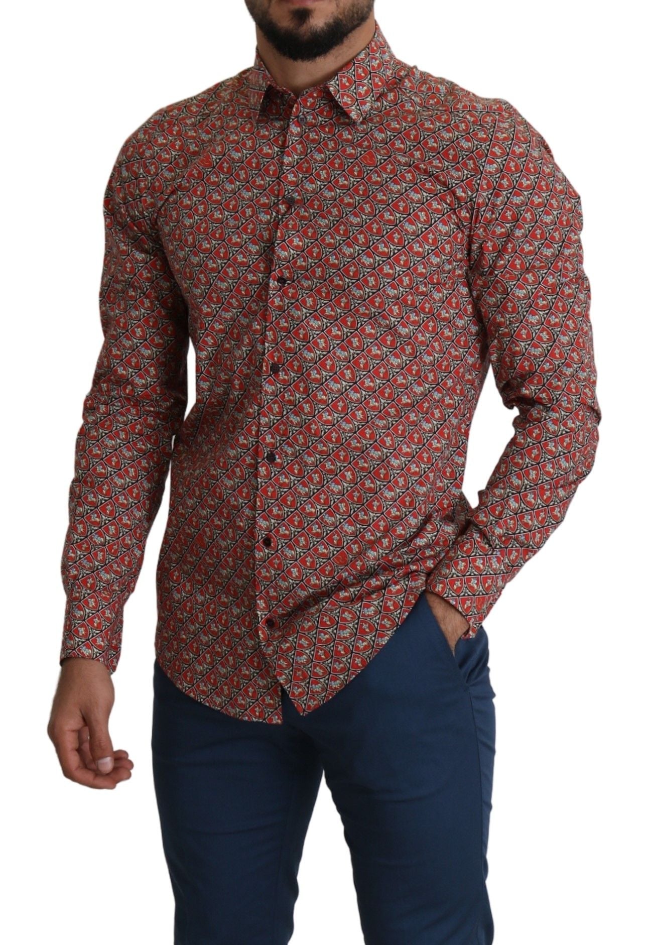 Dolce &amp; Gabbana Red Printed Knight Formal Dress MARTINI Shirt