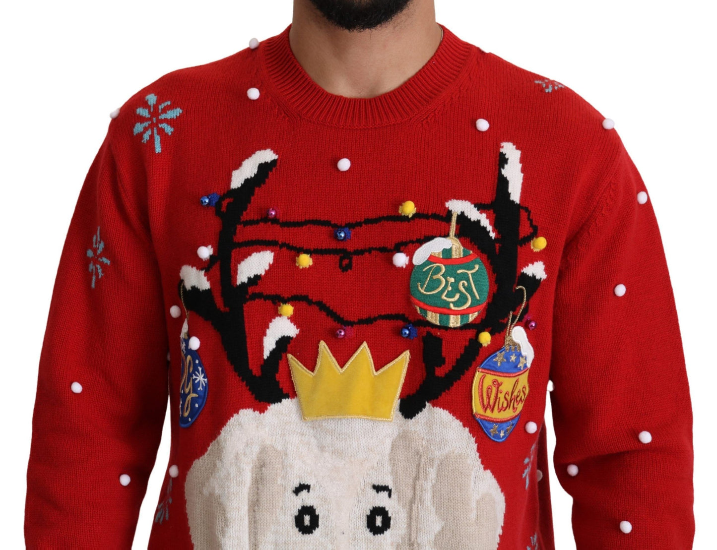 Dolce &amp; Gabbana Red Christmas Dog Pullover Cashmere Sweater