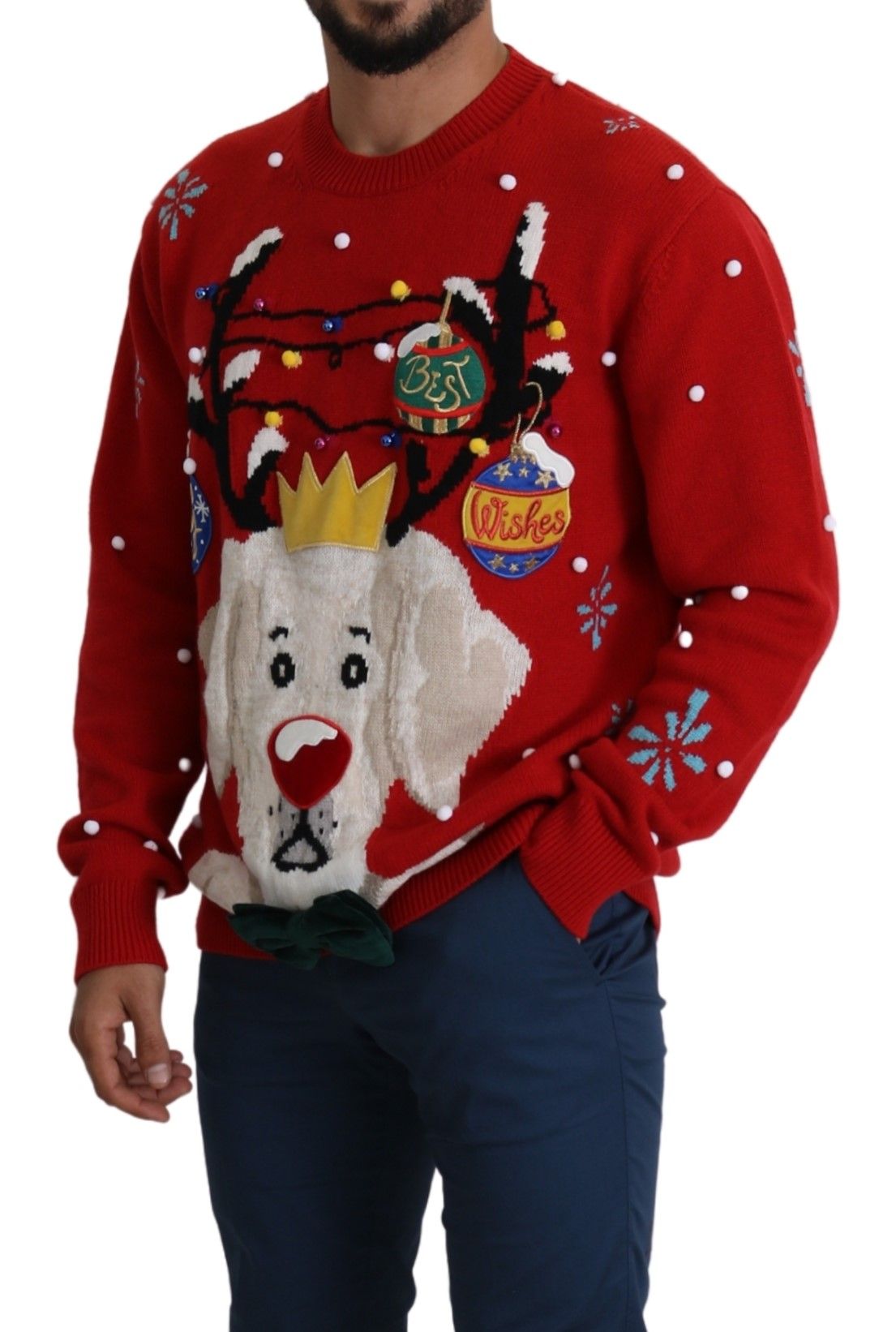 Dolce &amp; Gabbana Red Christmas Dog Pullover Kaschmirpullover