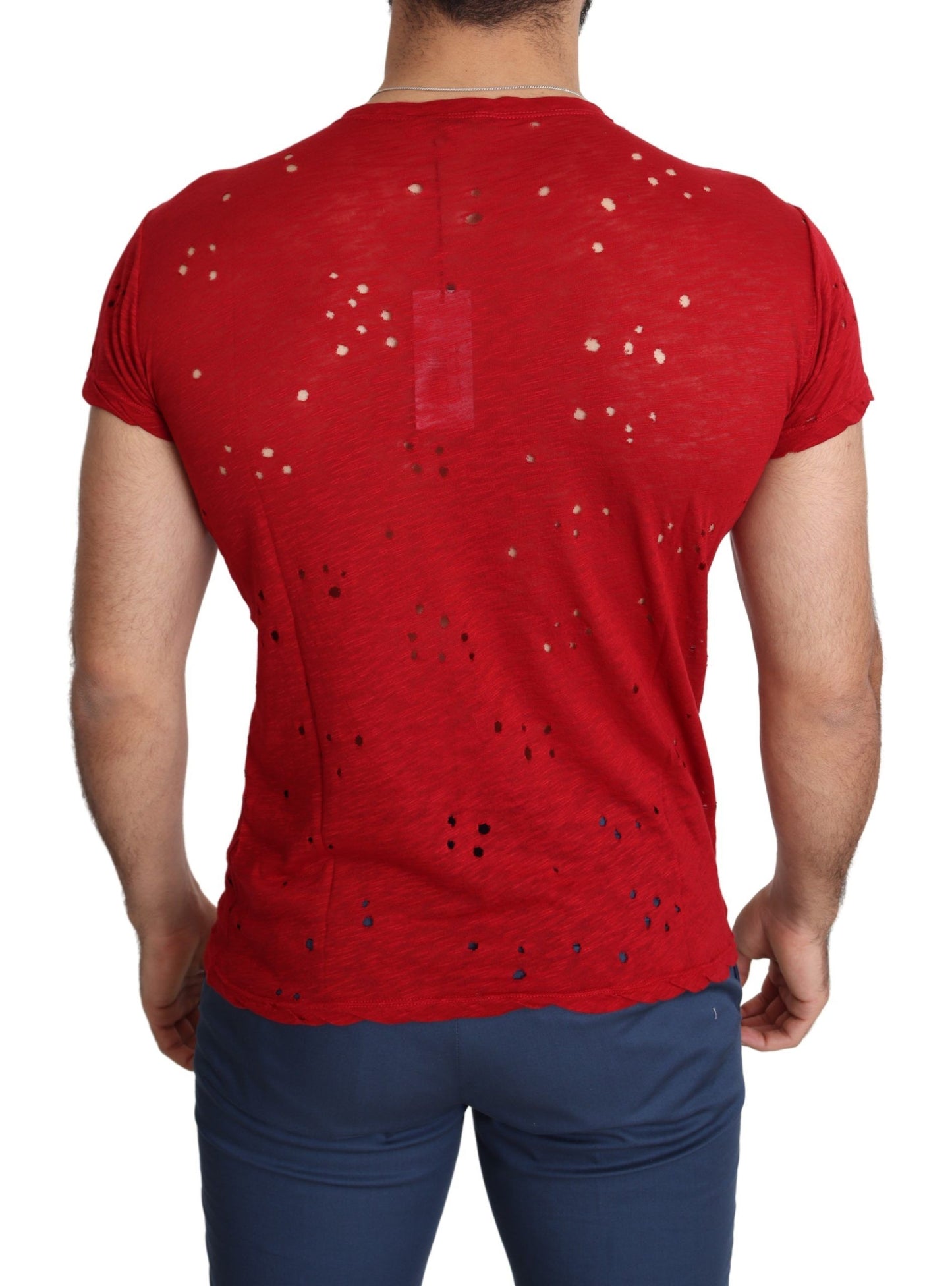 Guess Red Cotton Logo Print Herren Casual Top Perforiertes T-Shirt