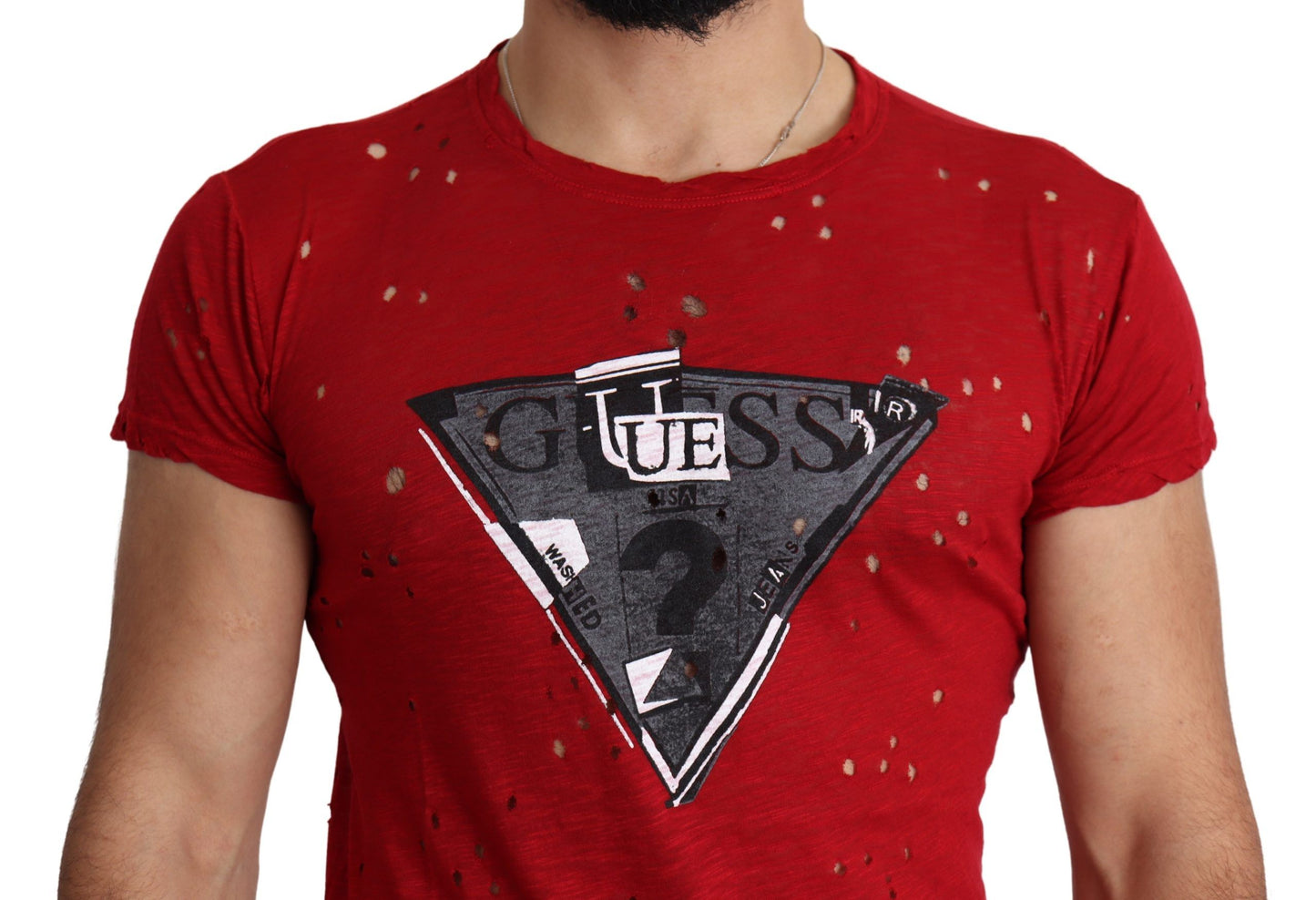 Guess Red Cotton Logo Print Herren Casual Top Perforiertes T-Shirt