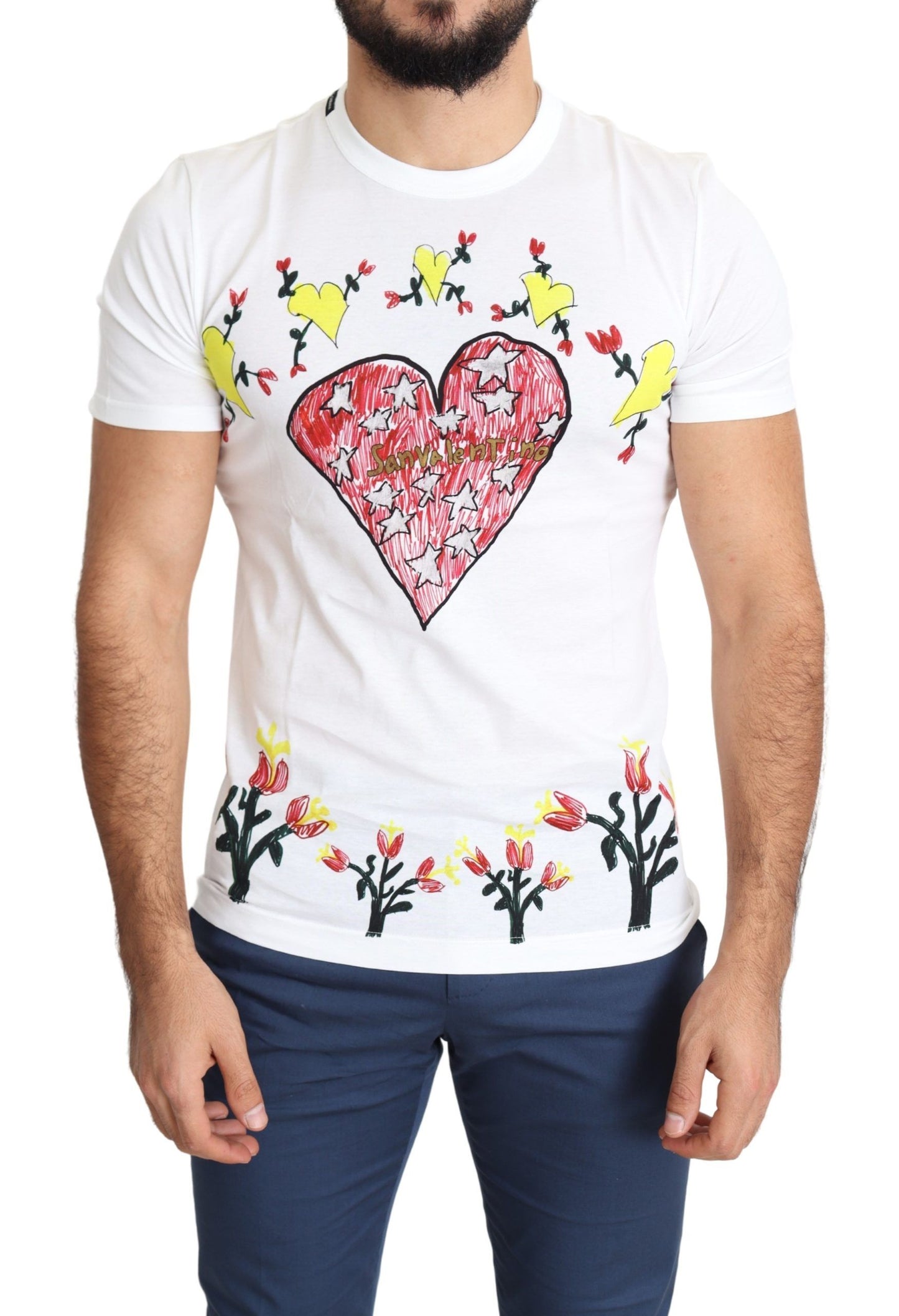 Dolce &amp; Gabbana White Saint Valentine Print Cotton Men T-shirt