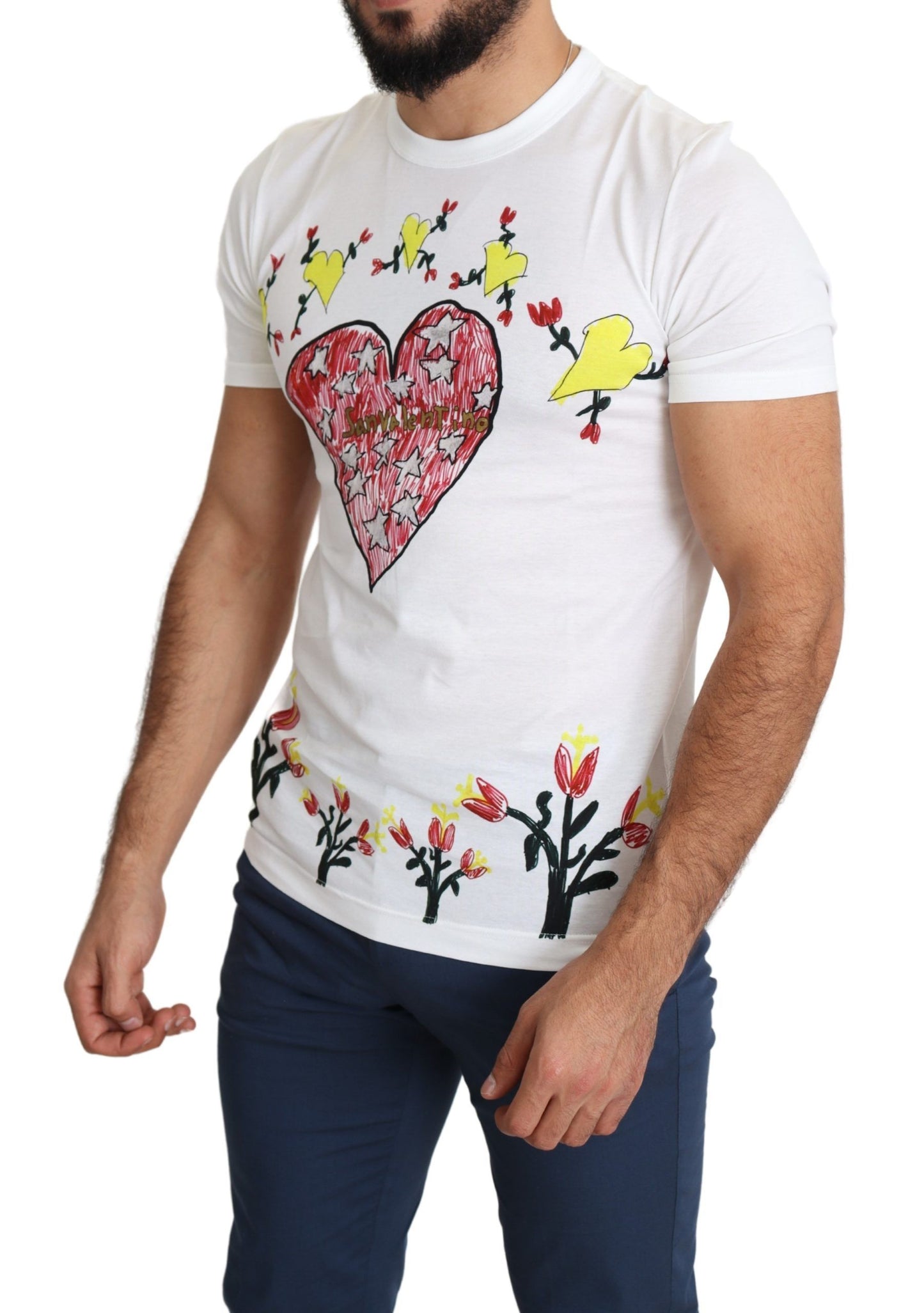 Weißes Herren-T-Shirt aus Baumwolle mit Saint-Valentine-Print von Dolce &amp; Gabbana