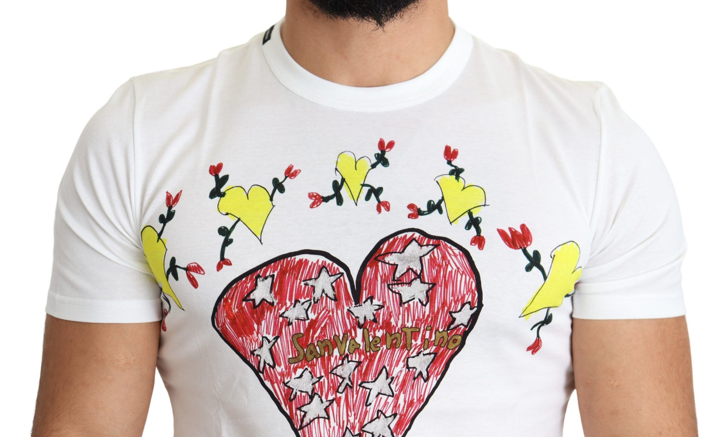 Weißes Herren-T-Shirt aus Baumwolle mit Saint-Valentine-Print von Dolce &amp; Gabbana