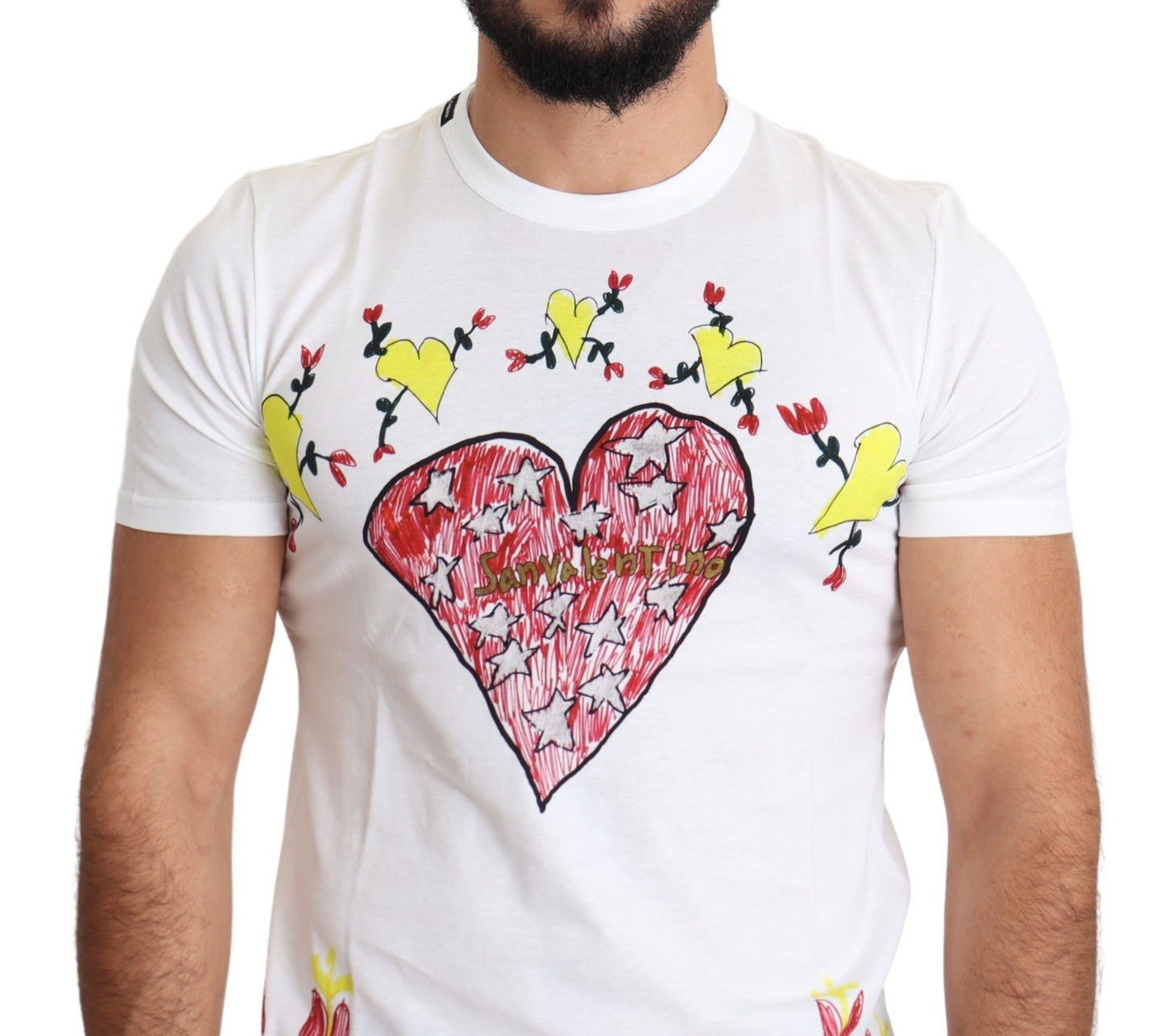 Weißes Herren-T-Shirt aus Baumwolle mit Saint-Valentine-Print von Dolce &amp; Gabbana