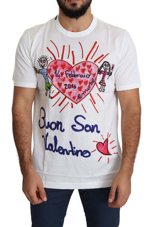 Dolce &amp; Gabbana White Saint Valentine Hearts Print Men T-shirt