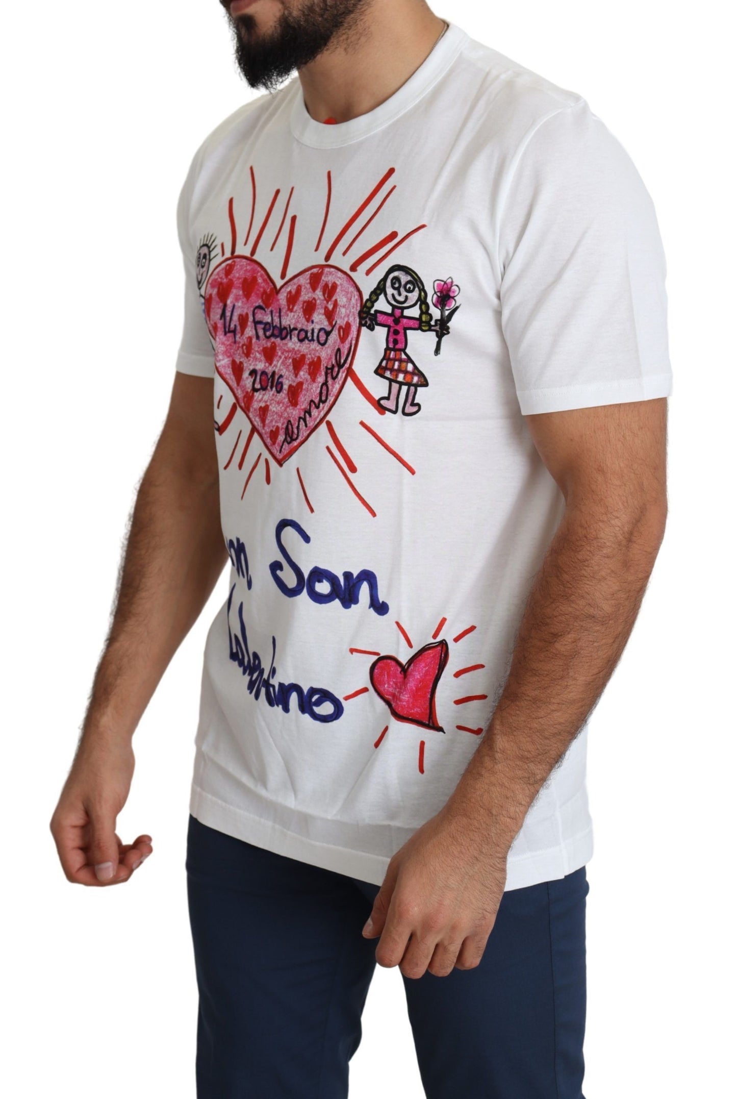 Dolce &amp; Gabbana White Saint Valentine Hearts Print Men T-shirt