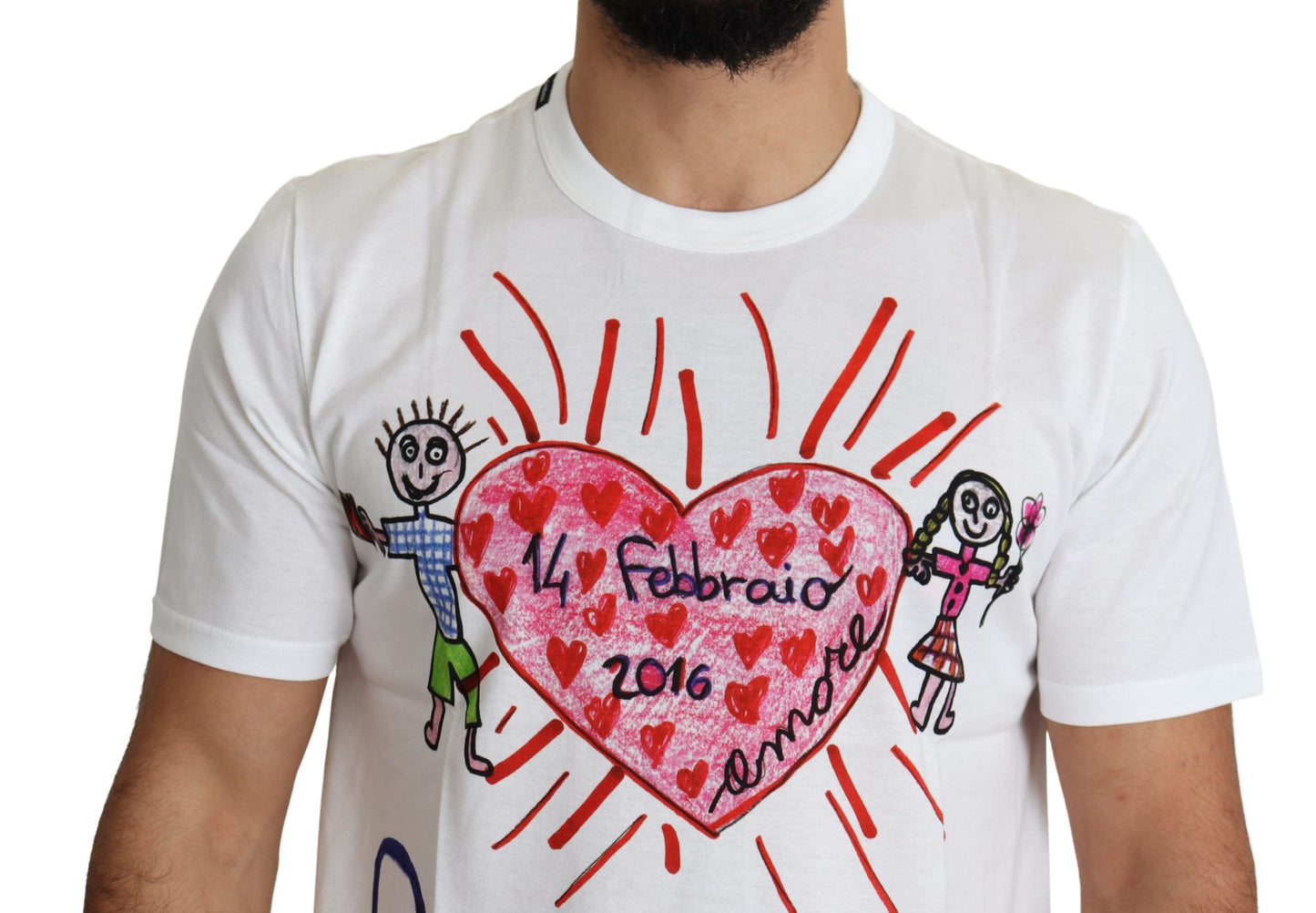 Dolce &amp; Gabbana White Saint Valentine Hearts Print Men T-shirt