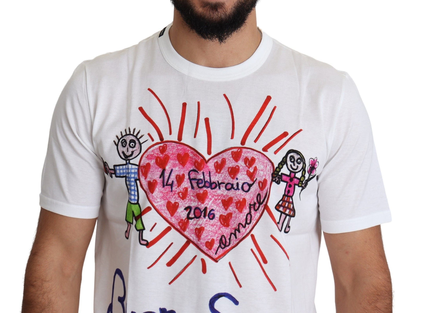 Dolce &amp; Gabbana White Saint Valentine Hearts Print Men T-shirt