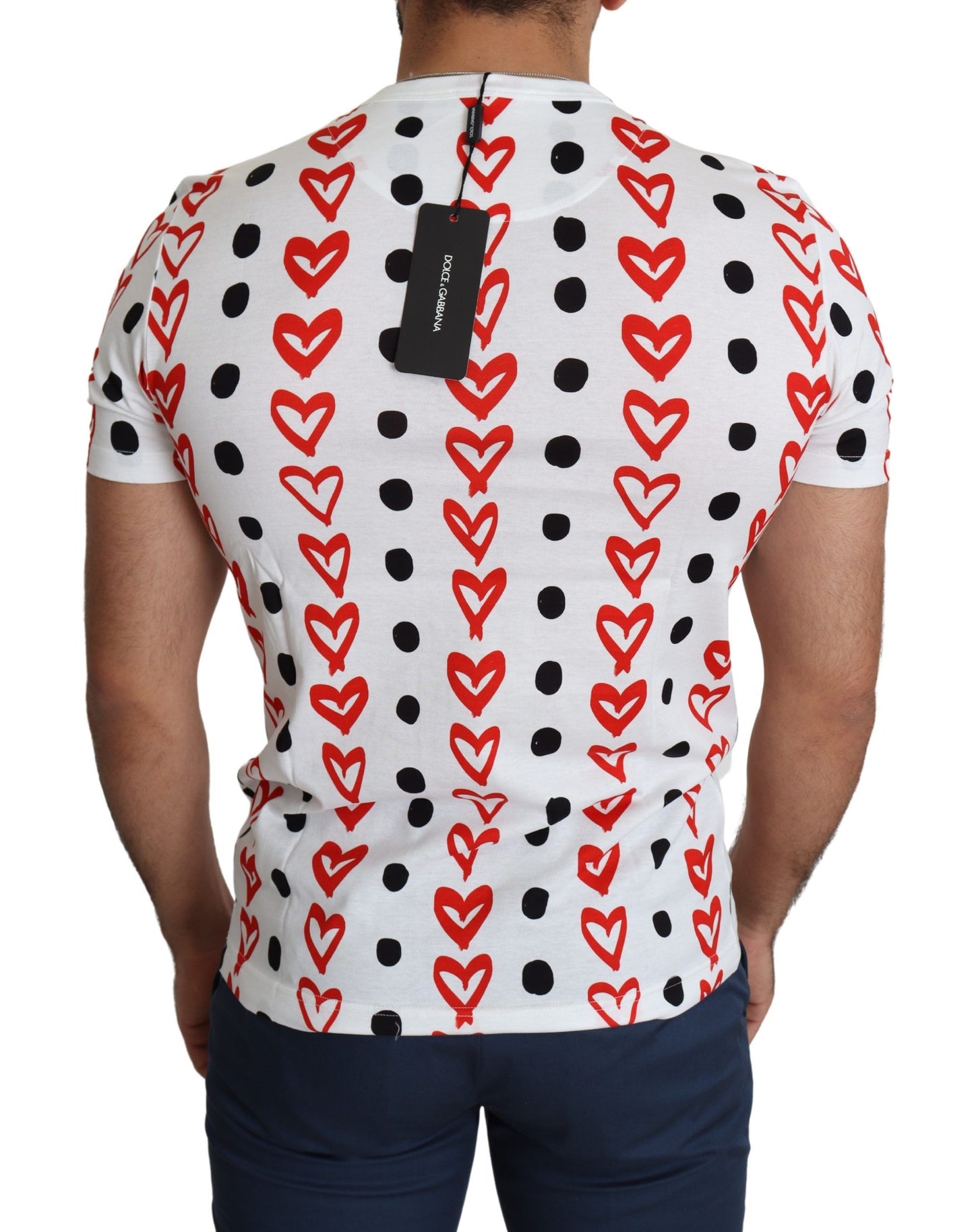 Dolce &amp; Gabbana White Hearts Print Baumwoll-Herren-Top-T-Shirt