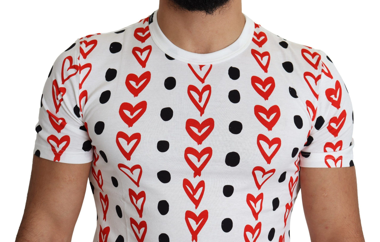 Dolce &amp; Gabbana White Hearts Print Cotton Men Top T-shirt