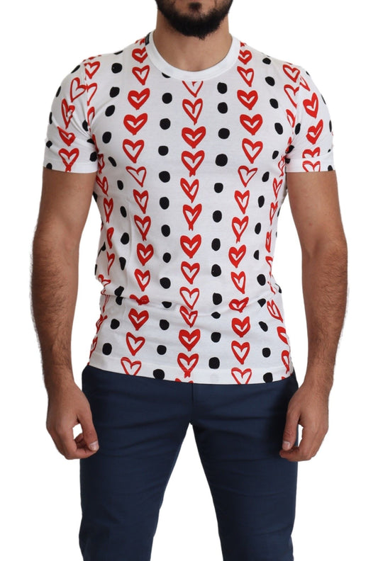 Dolce &amp; Gabbana White Hearts Print Baumwoll-Herren-Top-T-Shirt