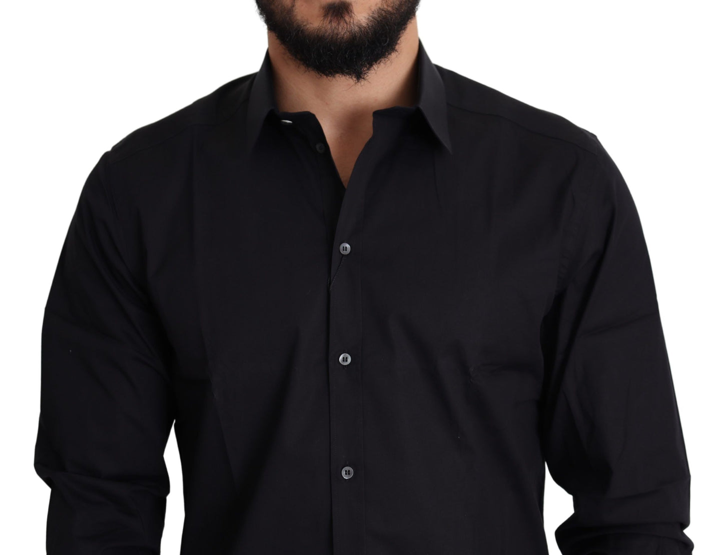 Dolce &amp; Gabbana Black Cotton Stretch Formal GOLD Dress Shirt