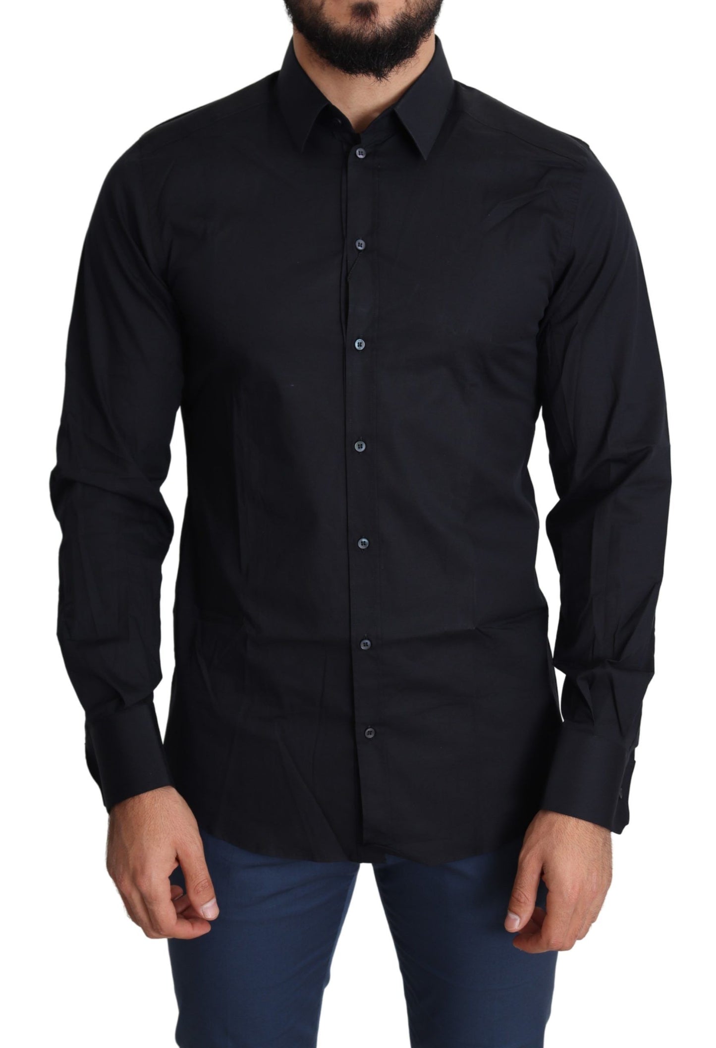 Dolce &amp; Gabbana Black Cotton Formal GOLD Dress Shirt