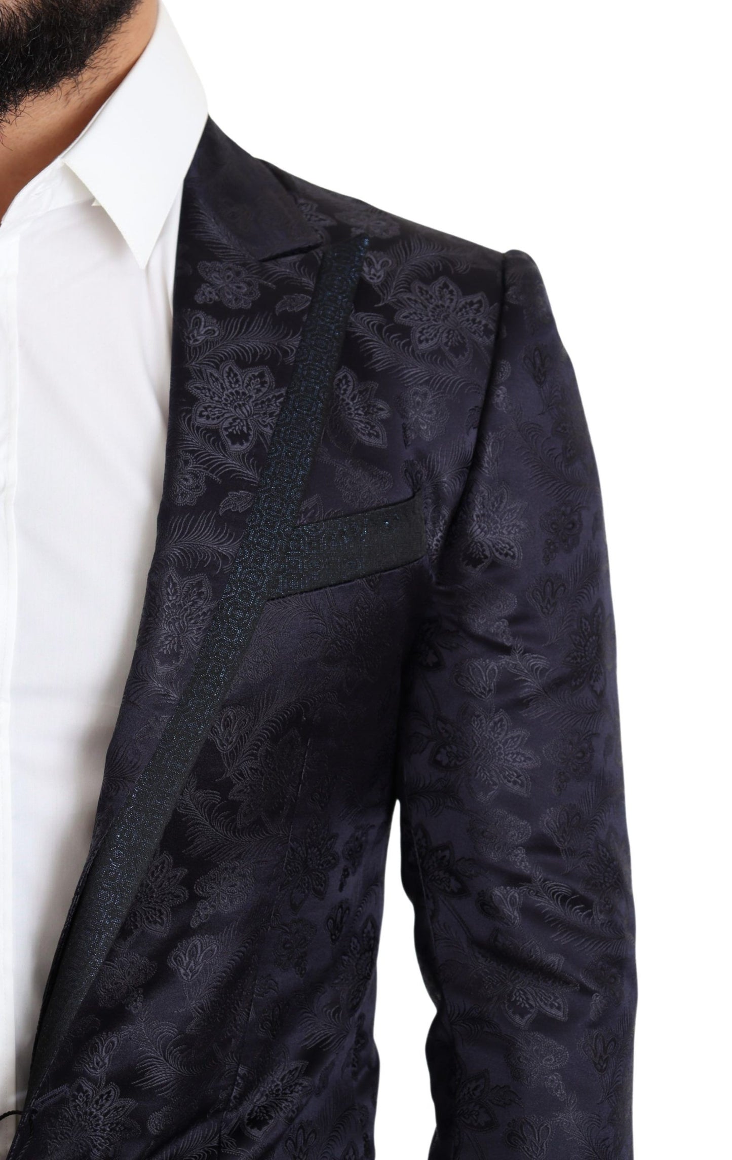 Dolce &amp; Gabbana Blue Floral Jacquard Silk Coat MARTINI Blazer