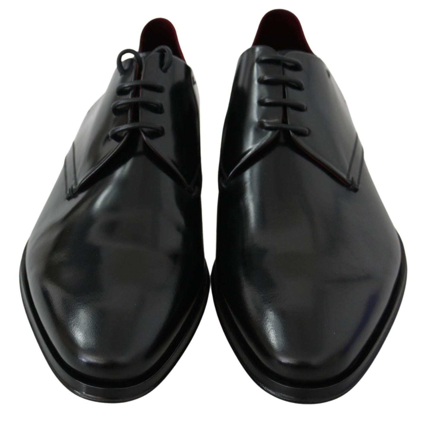 Dolce &amp; Gabbana Schwarze Derby-Schuhe aus Lackleder mit Spitze