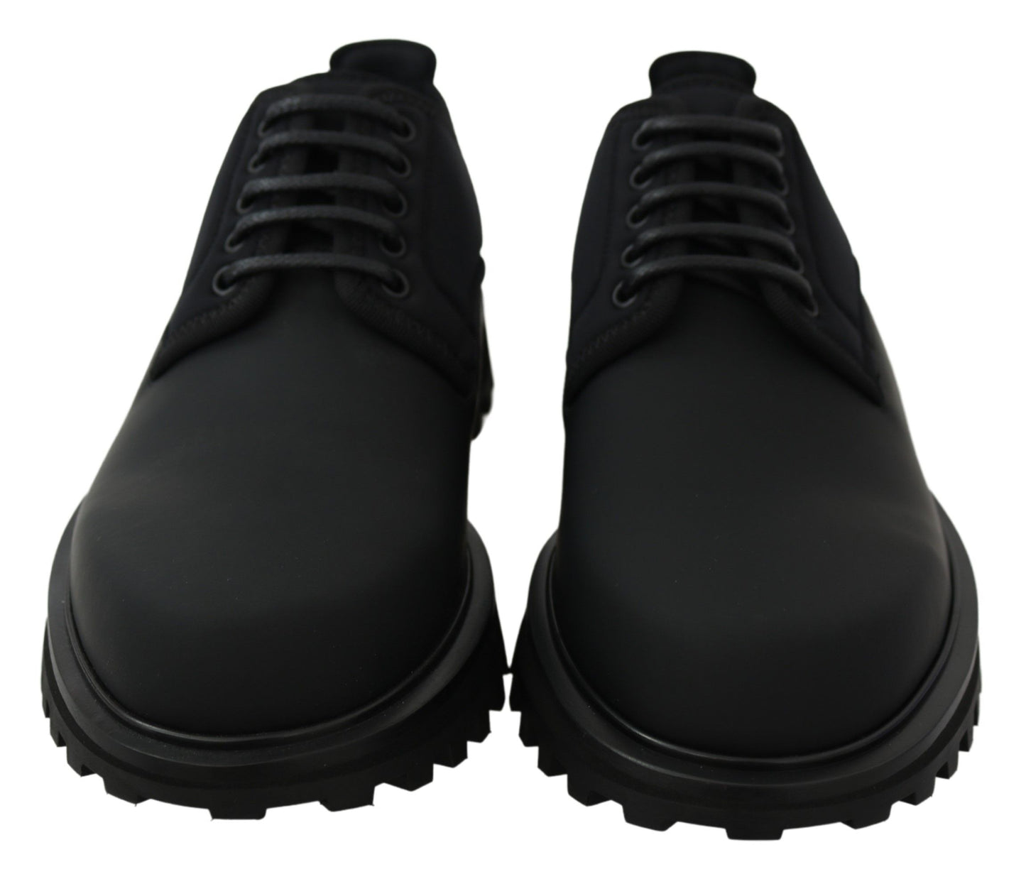 Dolce &amp; Gabbana Black Rubberized Calfskin Chunky Derby Vulcano Shoes