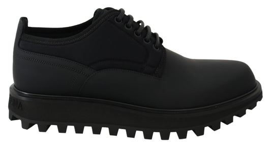 Dolce &amp; Gabbana Black Rubberized Calfskin Chunky Derby Vulcano Shoes