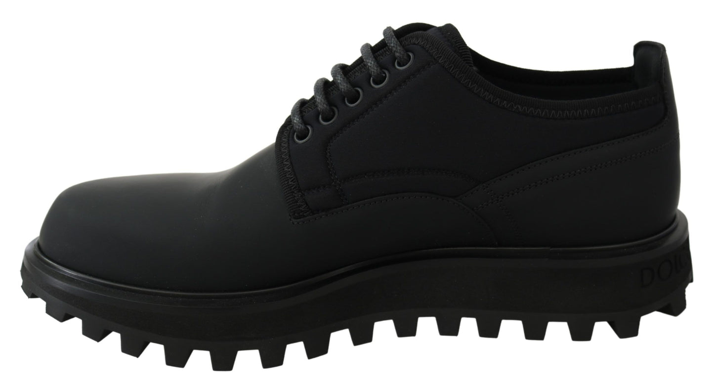 Dolce &amp; Gabbana Black Rubberized Calfskin Chunky Derby Vulcano Shoes