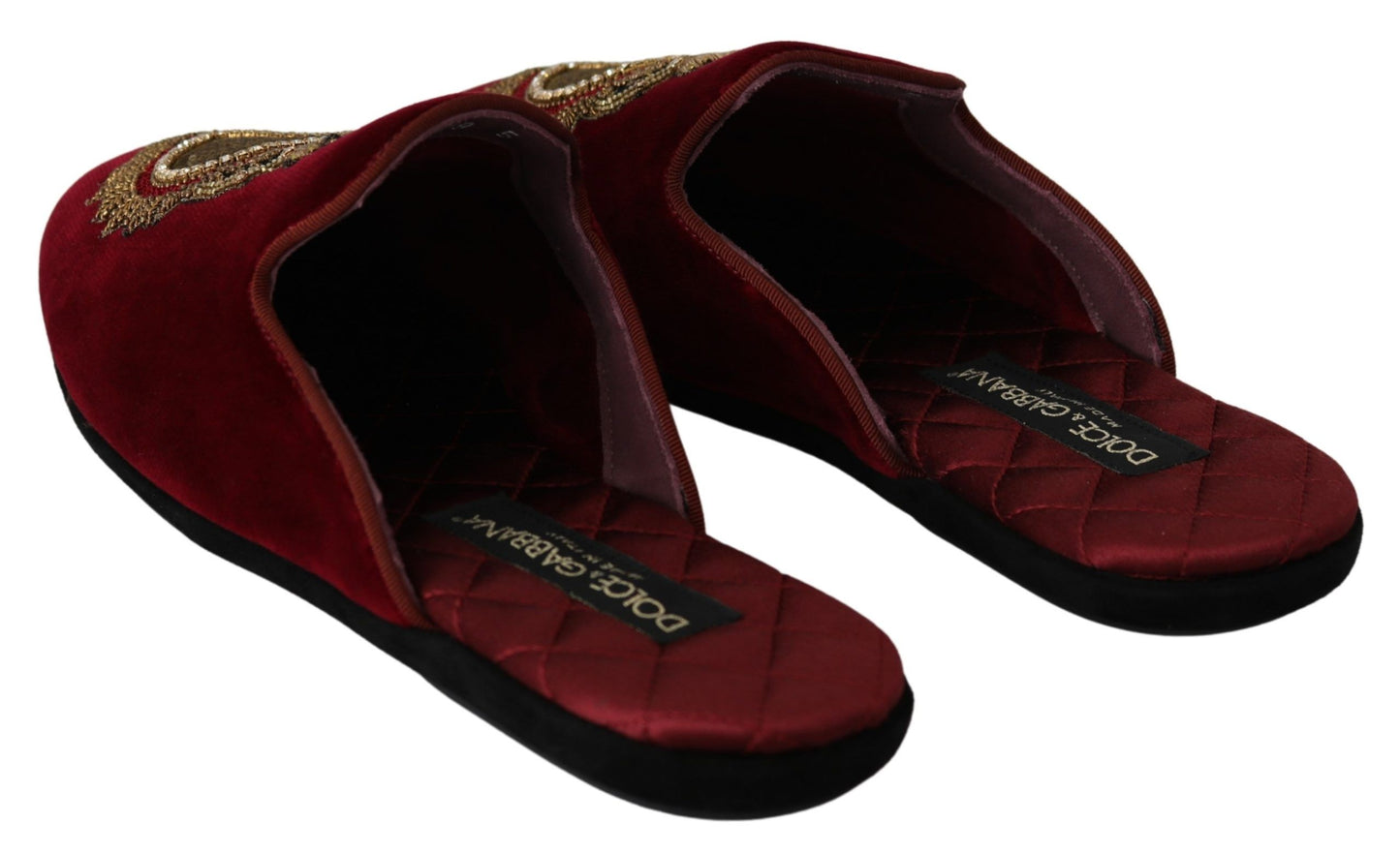 Dolce &amp; Gabbana Red Velvet Sacred Heart Embroidery Slides Shoes