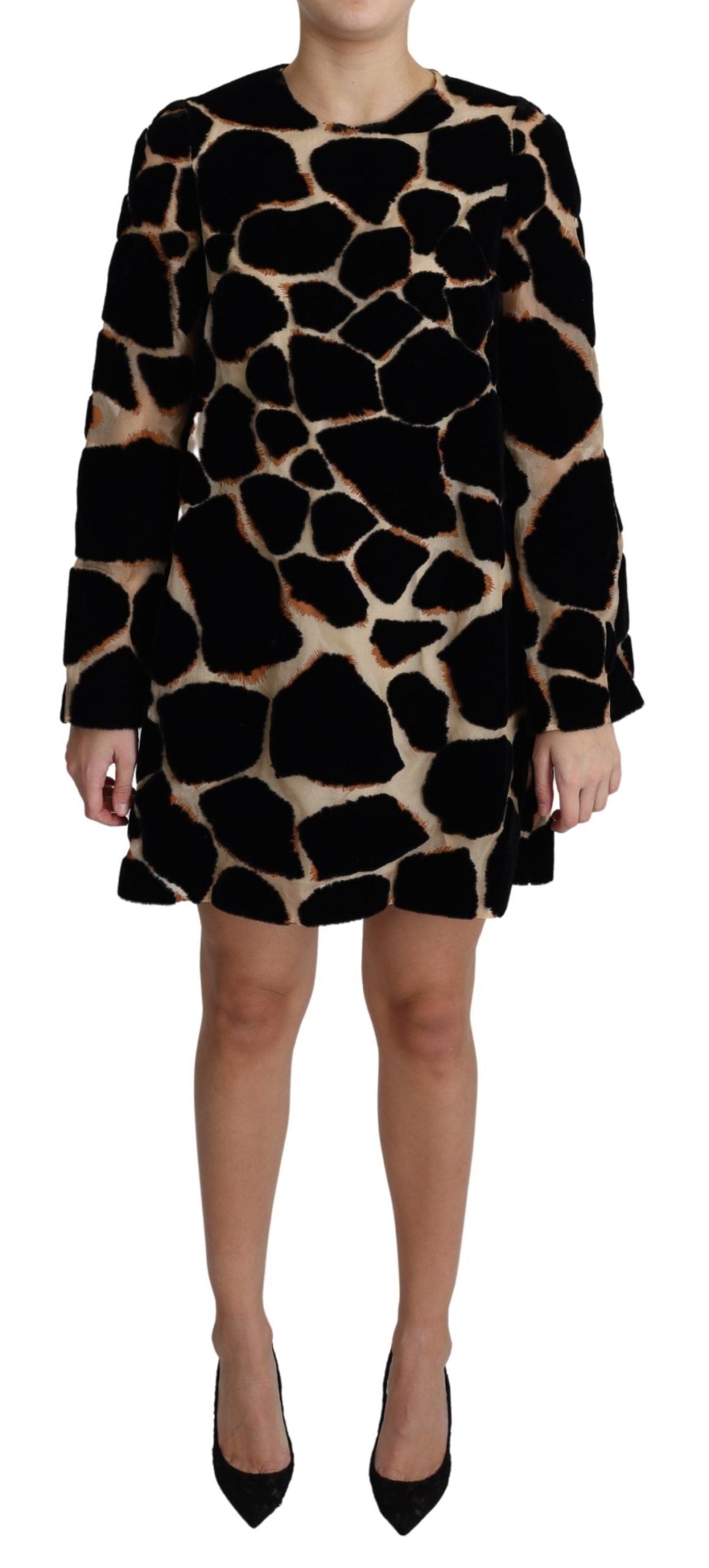 Dolce &amp; Gabbana Black Giraffe Print Shift Mini Dress