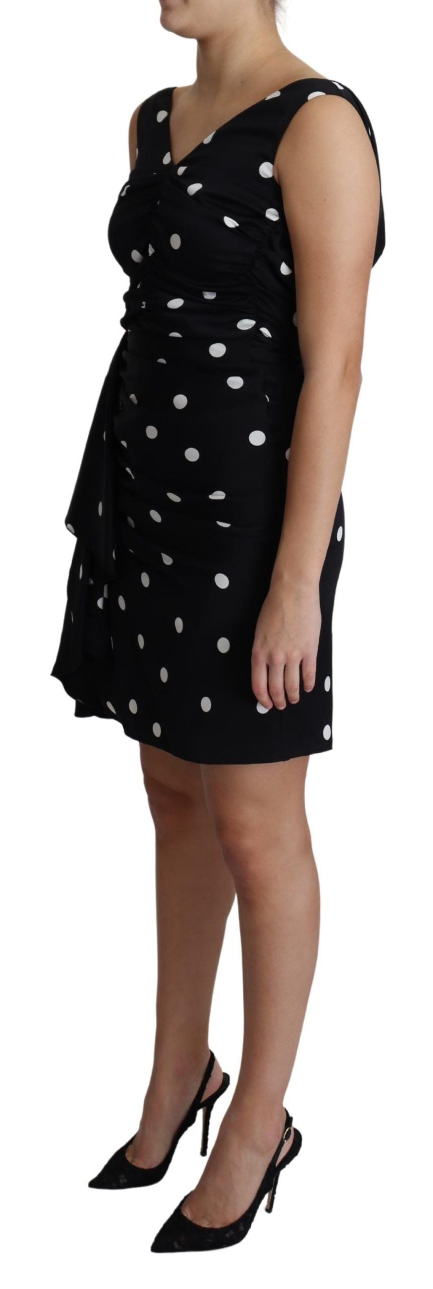 Dolce &amp; Gabbana Black Polka Dots Charmeuse Ruffle Mini Dress