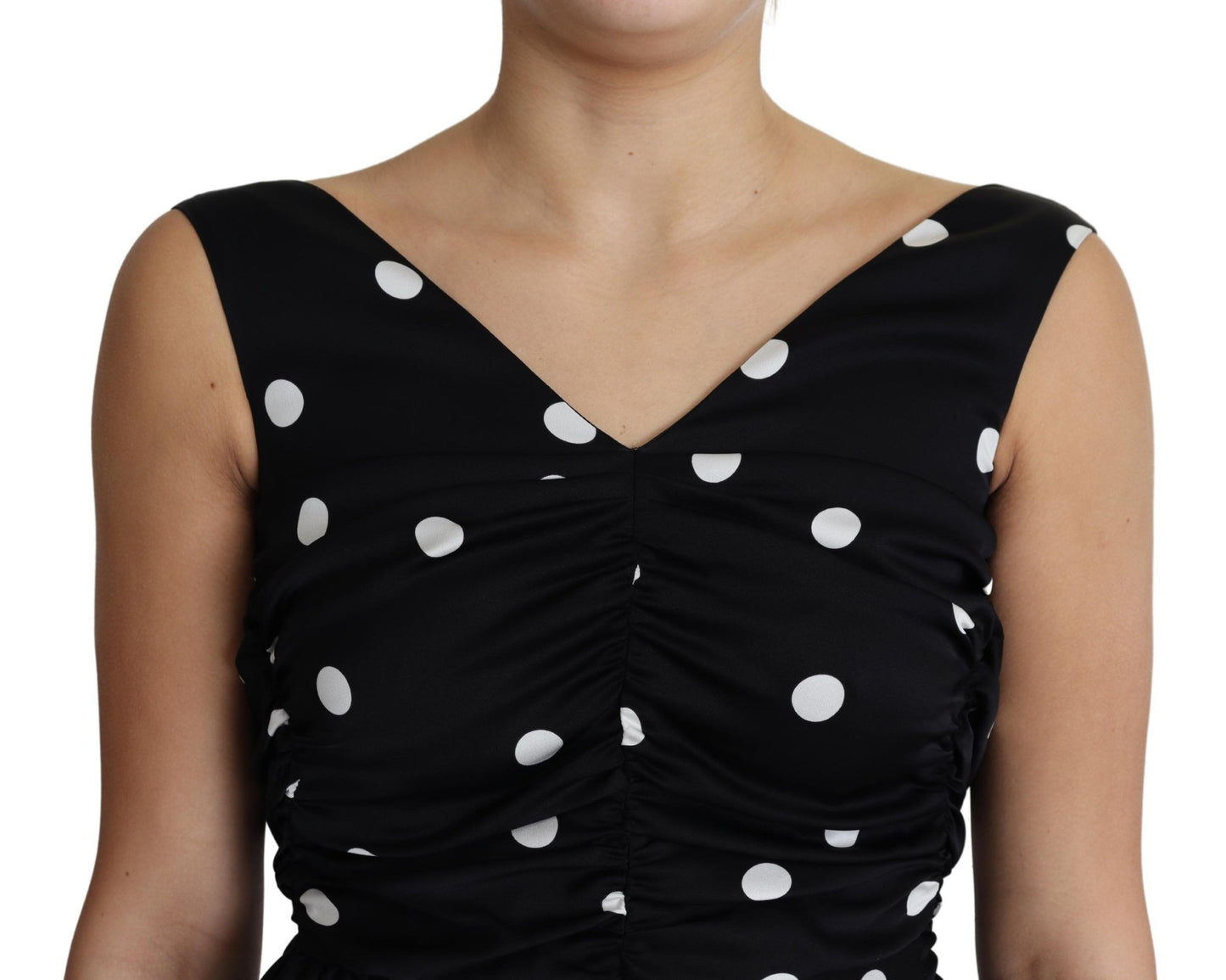 Dolce &amp; Gabbana Black Polka Dots Charmeuse Ruffle Mini Dress