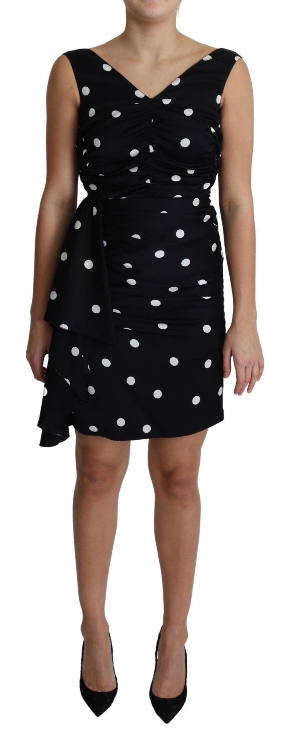 Dolce &amp; Gabbana Black Polka Dots Charmeuse Ruffle Mini Dress