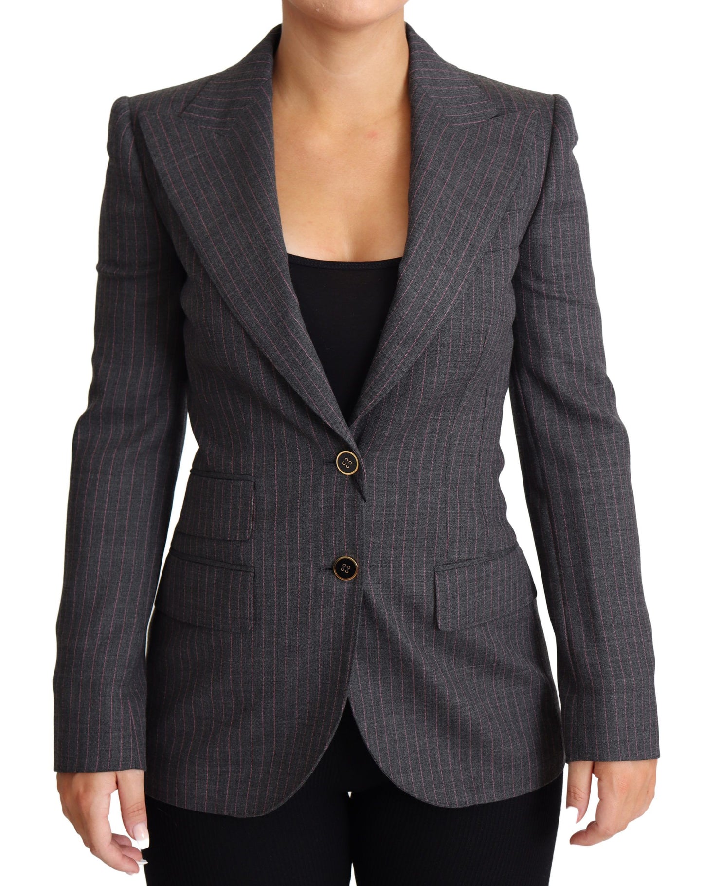 Dolce &amp; Gabbana Graue einreihige, taillierte Blazer-Wolljacke