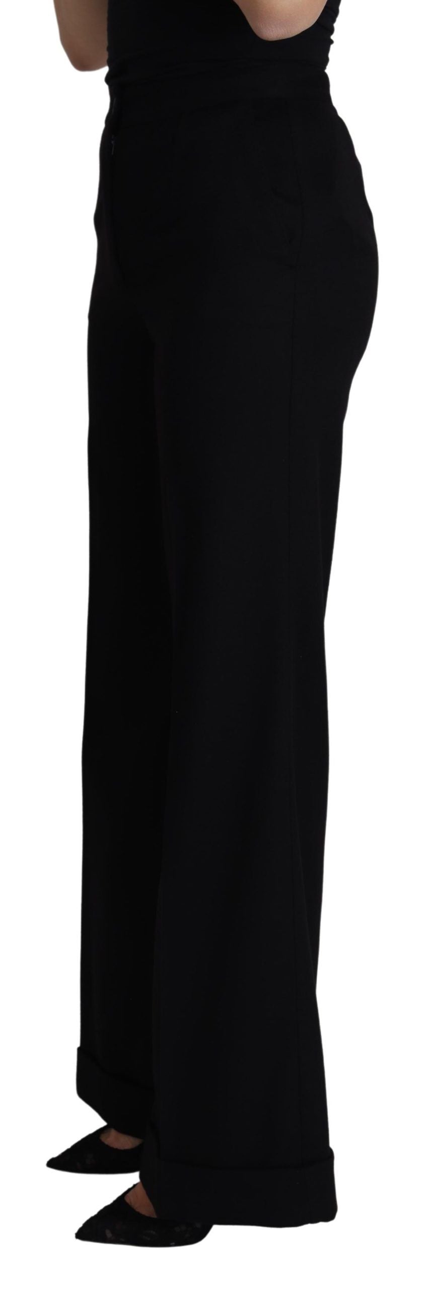 Dolce &amp; Gabbana Black Cashmere Wide Leg Pambabaeng Pantalon