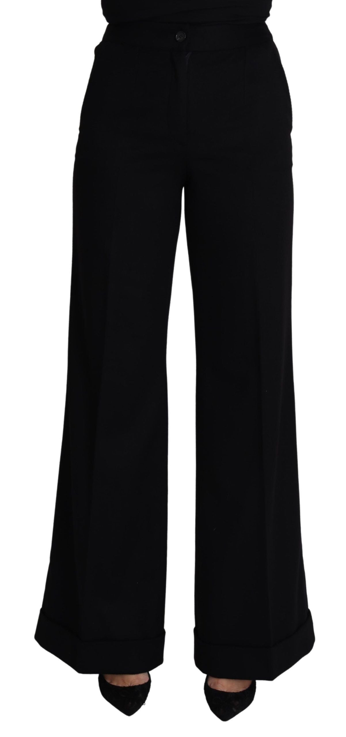 Dolce &amp; Gabbana Black Cashmere Wide Leg Pambabaeng Pantalon