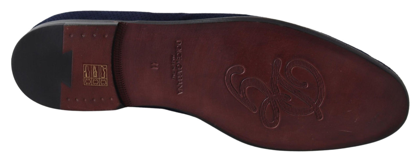 Dolce &amp; Gabbana Blaue Wildleder-Caiman-Slipper-Hausschuhe