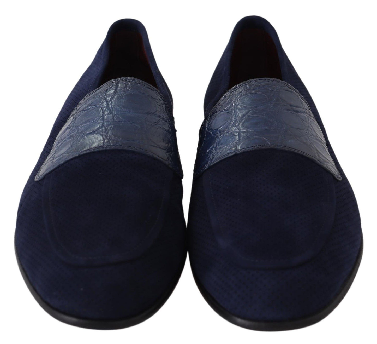 Dolce &amp; Gabbana Blue Suede Caiman Loafers Slippers Shoes