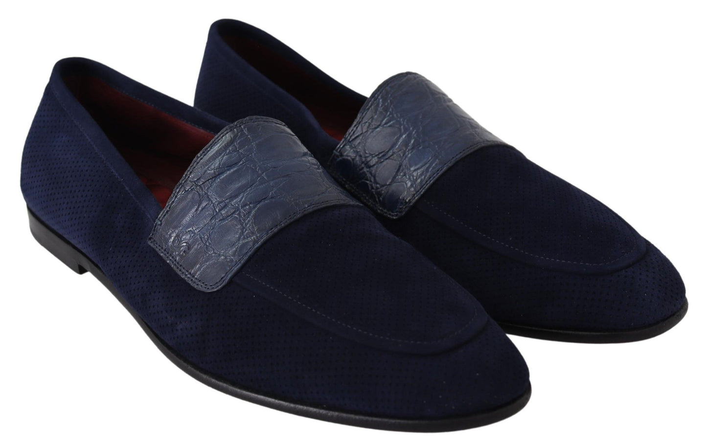 Dolce &amp; Gabbana Blue Suede Caiman Loafers Slippers Shoes