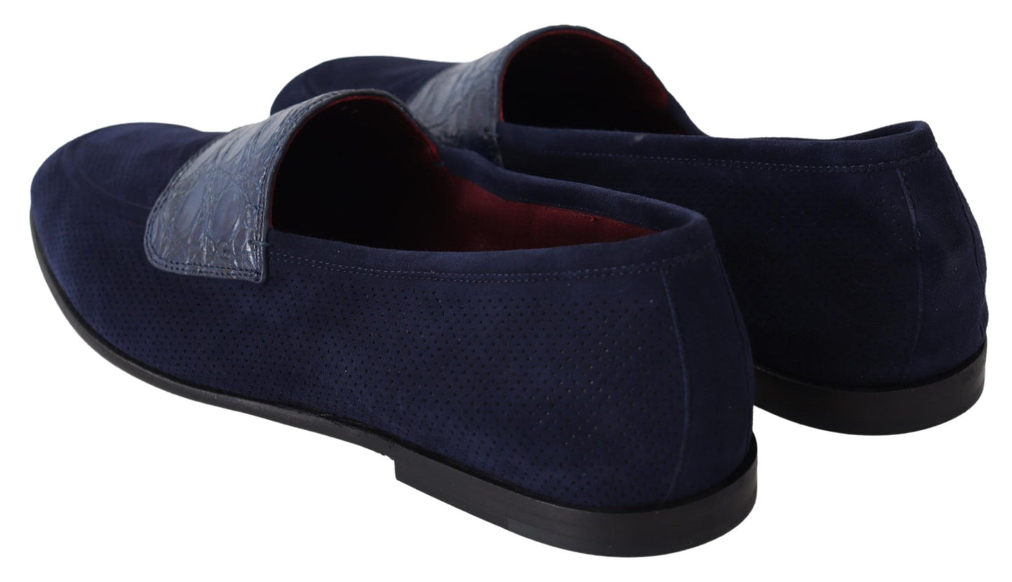 Dolce &amp; Gabbana Blaue Wildleder-Caiman-Slipper-Hausschuhe