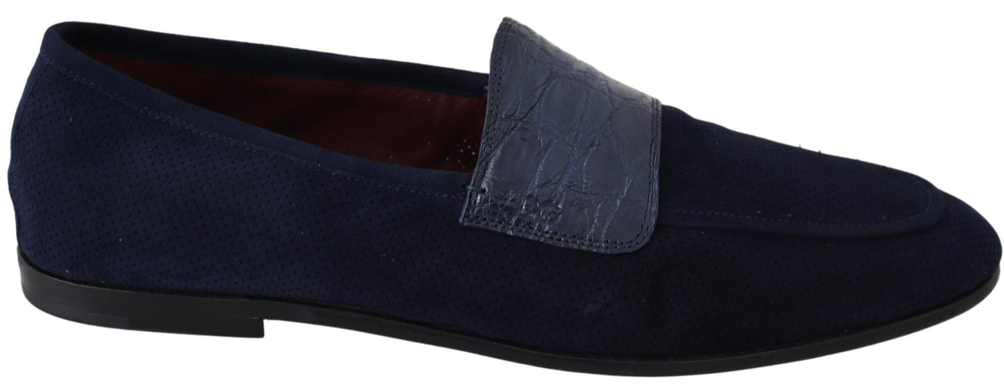 Dolce &amp; Gabbana Blaue Wildleder-Caiman-Slipper-Hausschuhe