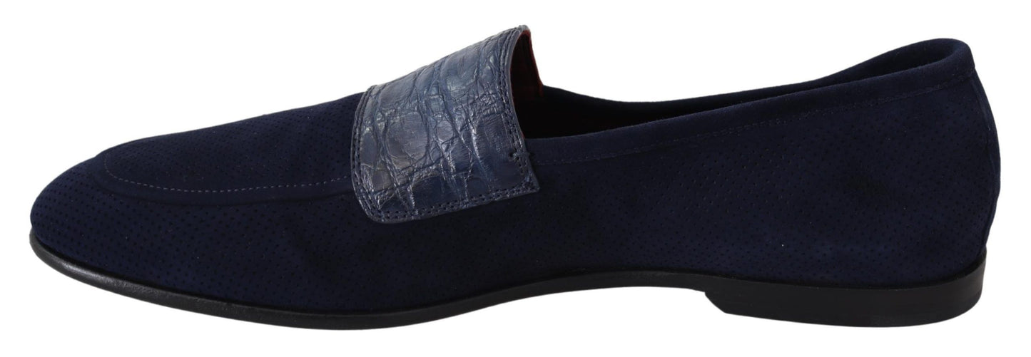 Dolce &amp; Gabbana Blaue Wildleder-Caiman-Slipper-Hausschuhe