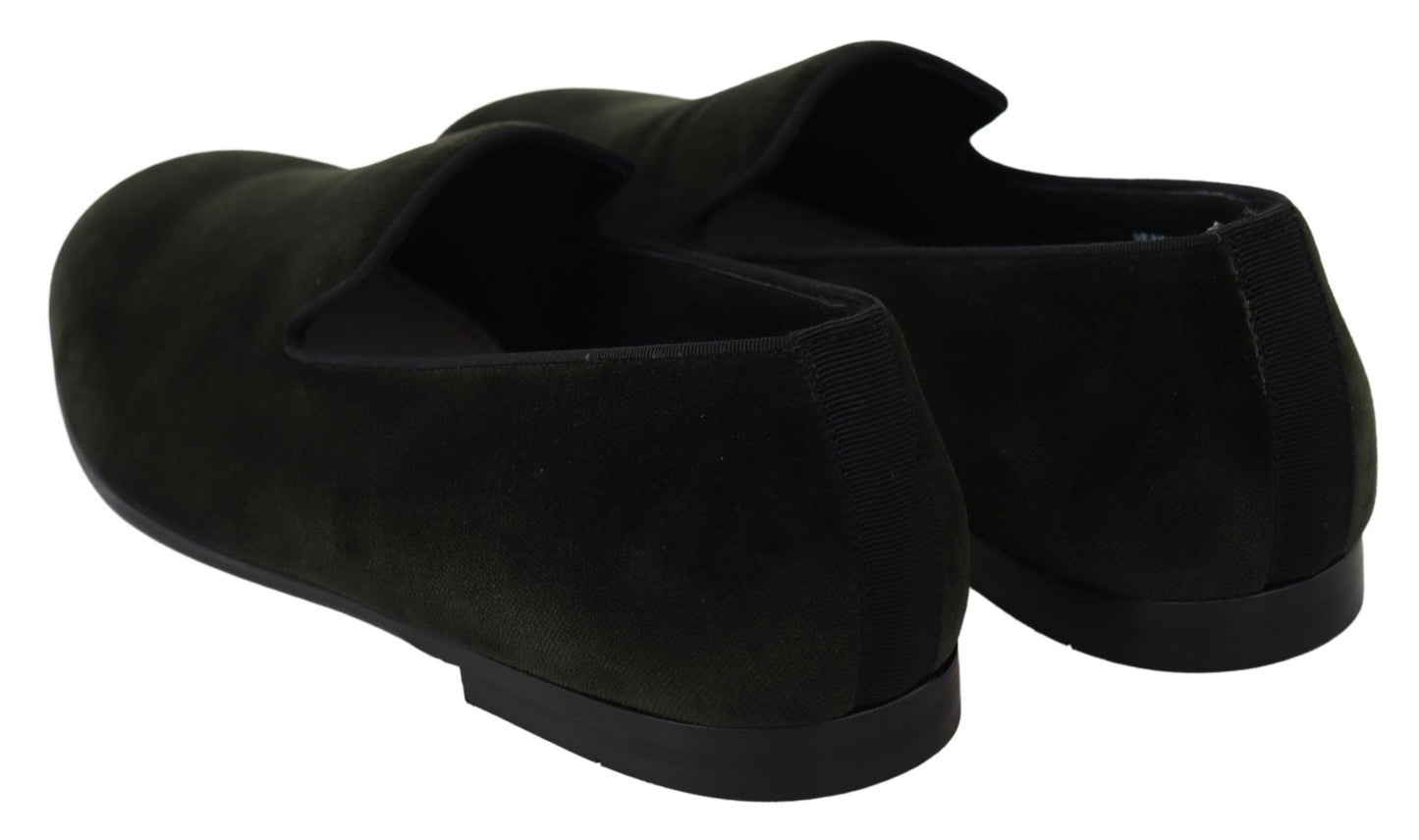 Dolce &amp; Gabbana Green Velvet Slip On Mens Loafers Shoes