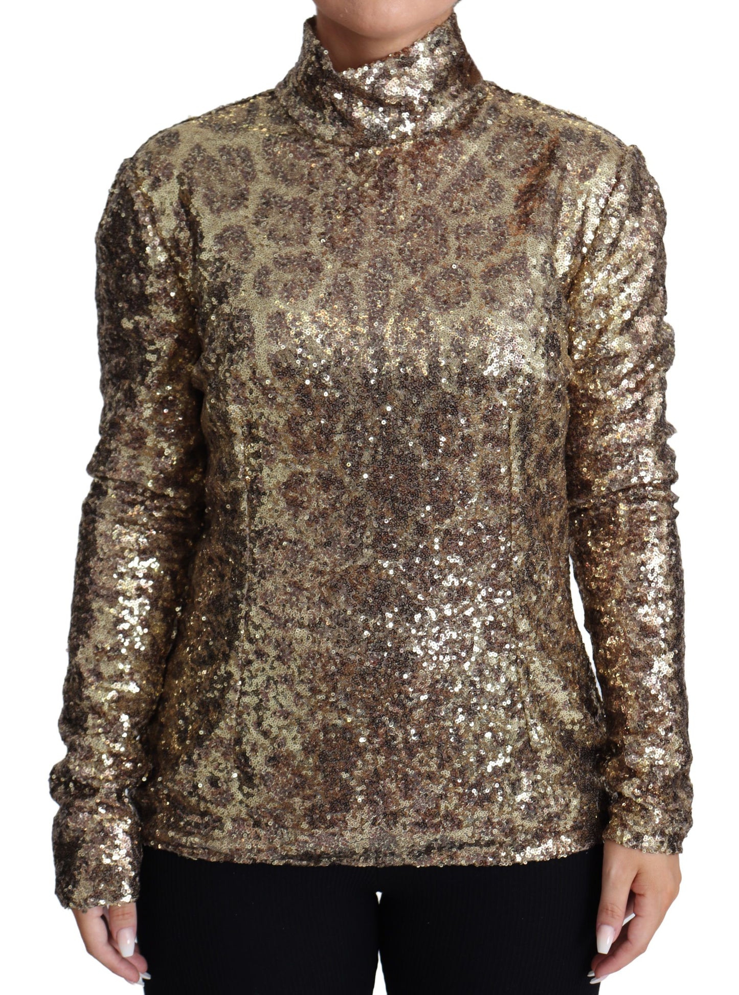 Dolce &amp; Gabbana Brown Leopard Fit Turtleneck Sequin Sweater