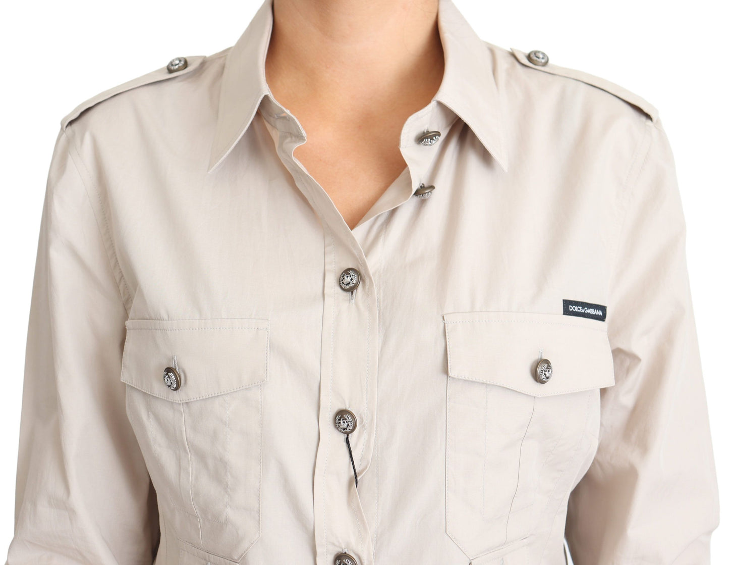 Dolce &amp; Gabbana Beige Poplin Safari Fitted Pocket Shirt Top