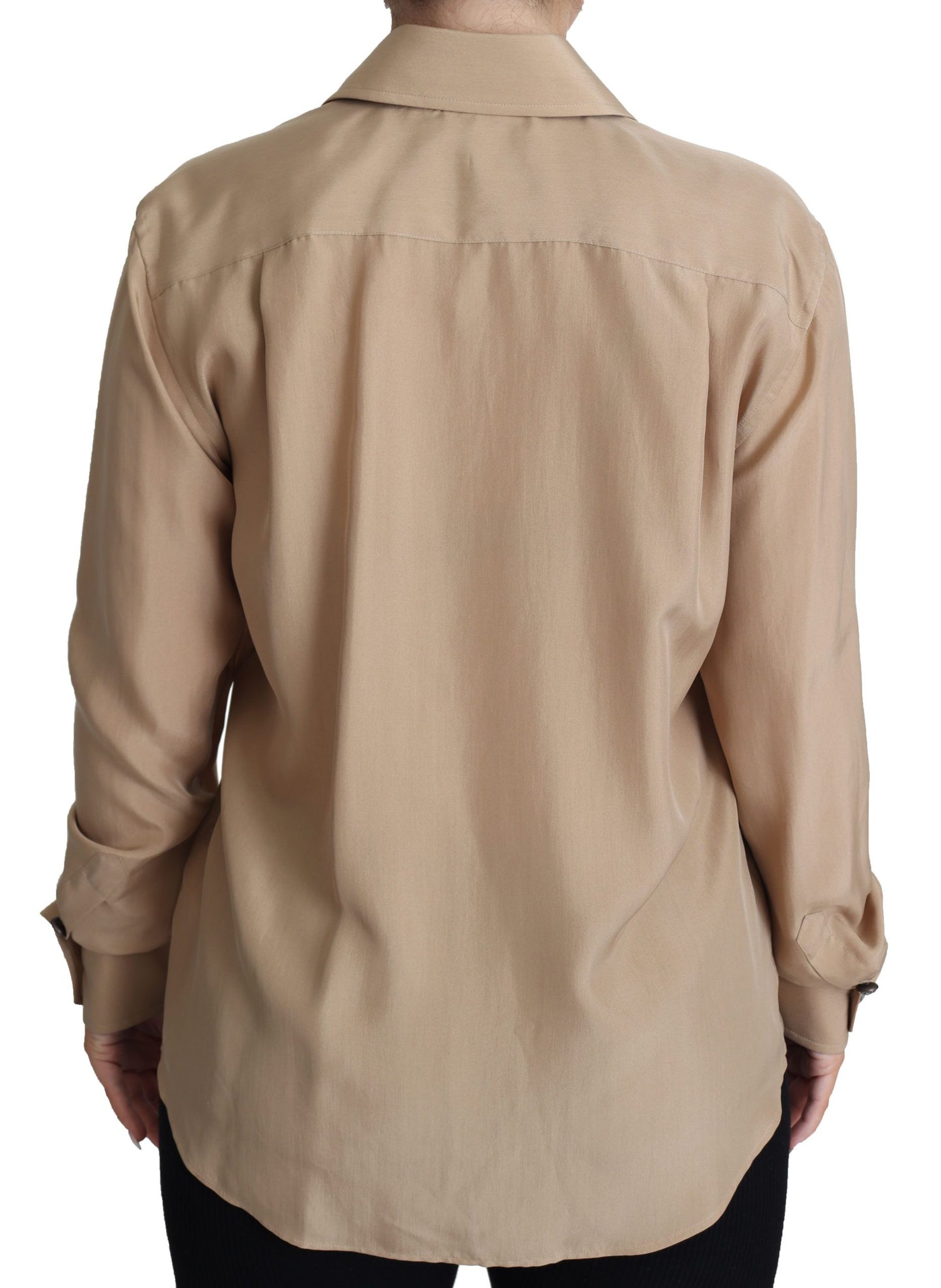 Dolce &amp; Gabbana Beige Silk Shirt Decorative Buttons Top