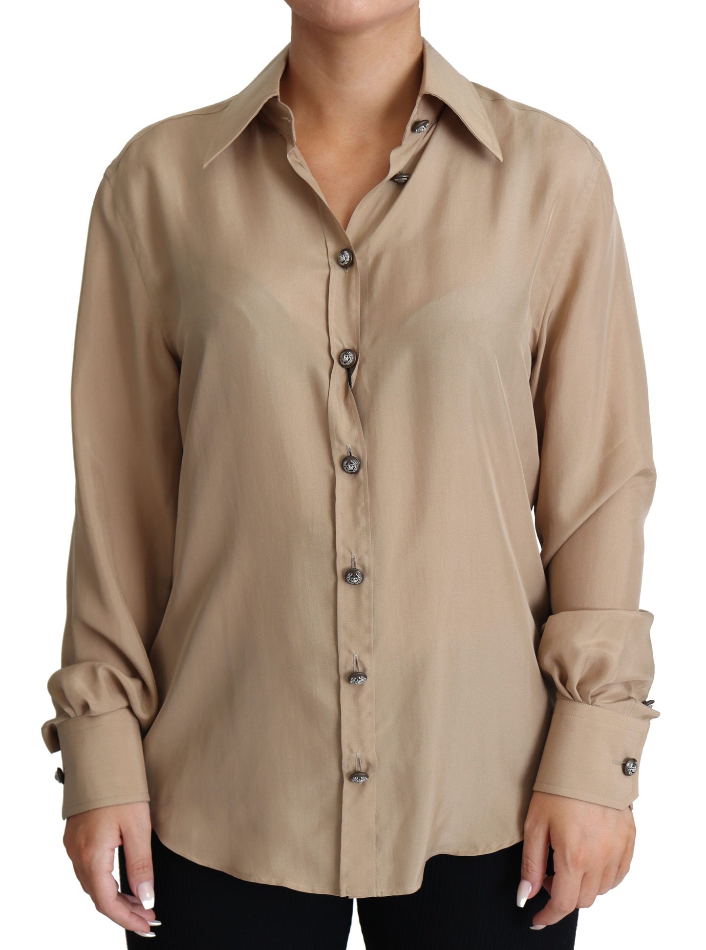 Dolce &amp; Gabbana Beige Silk Shirt Decorative Buttons Top