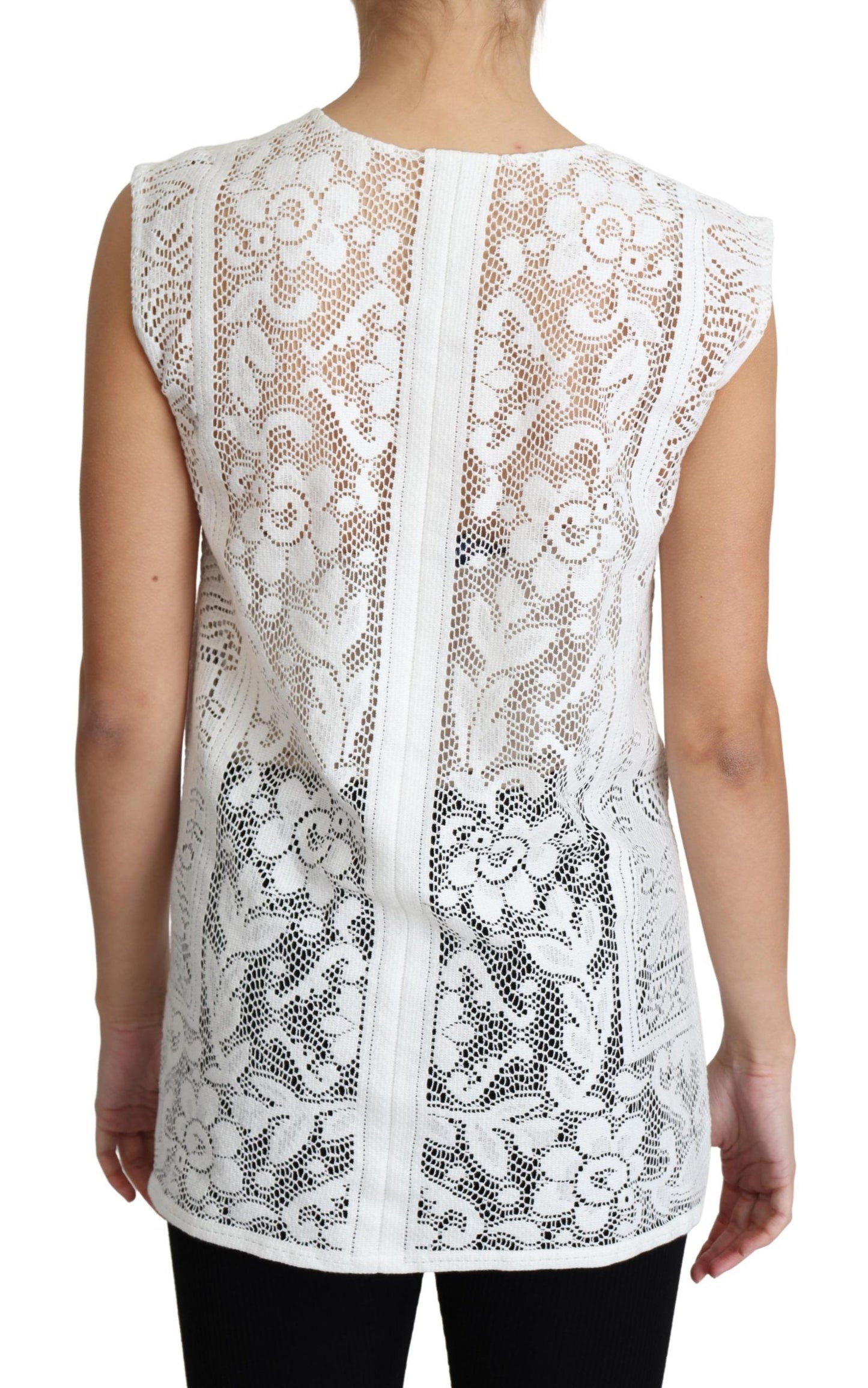 Dolce &amp; Gabbana White Cotton Lace Floral Angel Motif Tank Top