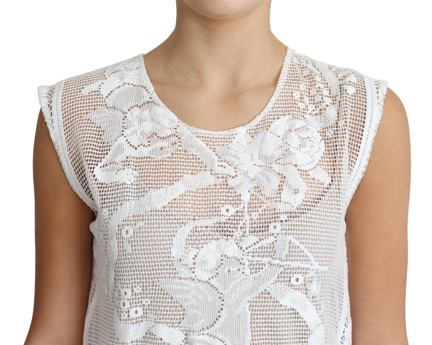 Dolce &amp; Gabbana White Cotton Lace Floral Angel Motif Tank Top